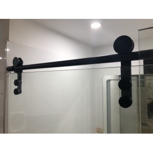 Sero-L Frameless Sliding Door L Shape Shower Screen With Matte Black Fittings 1600-1750 *1000